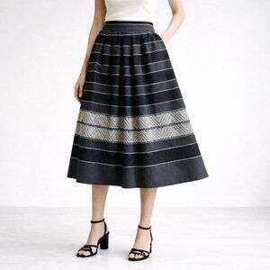 Vintage Chaus Grey Geometric Print Ethnic Style Midi Skirt S
